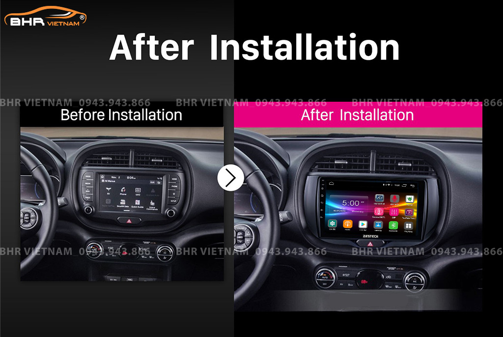 Hình ảnh trước và sau khi lắp màn hình DVD Zestech Z800 New Kia Soul 2013 - 2019
