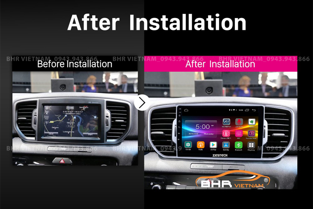 Hình ảnh trước và sau khi lắp màn hình DVD Zestech Z800 New Kia Sportage 2016 - nay