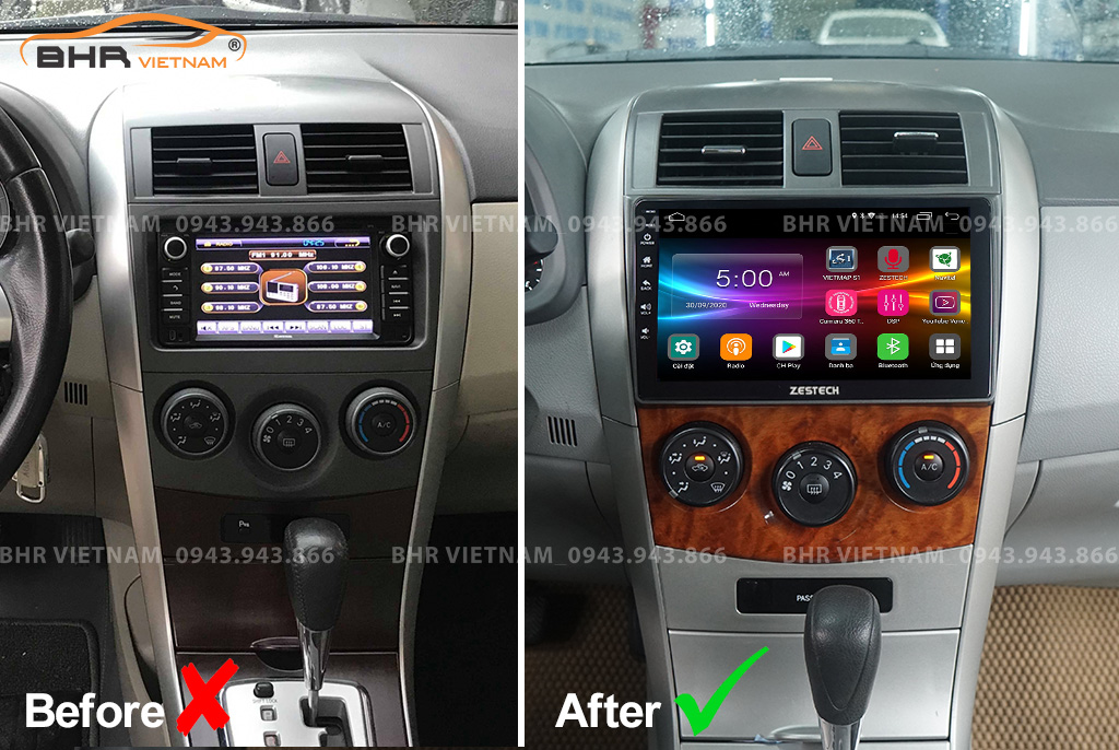 Hình ảnh trước và sau khi lắp màn hình DVD Zestech Z800 New Toyota Altis 2008 - 2013