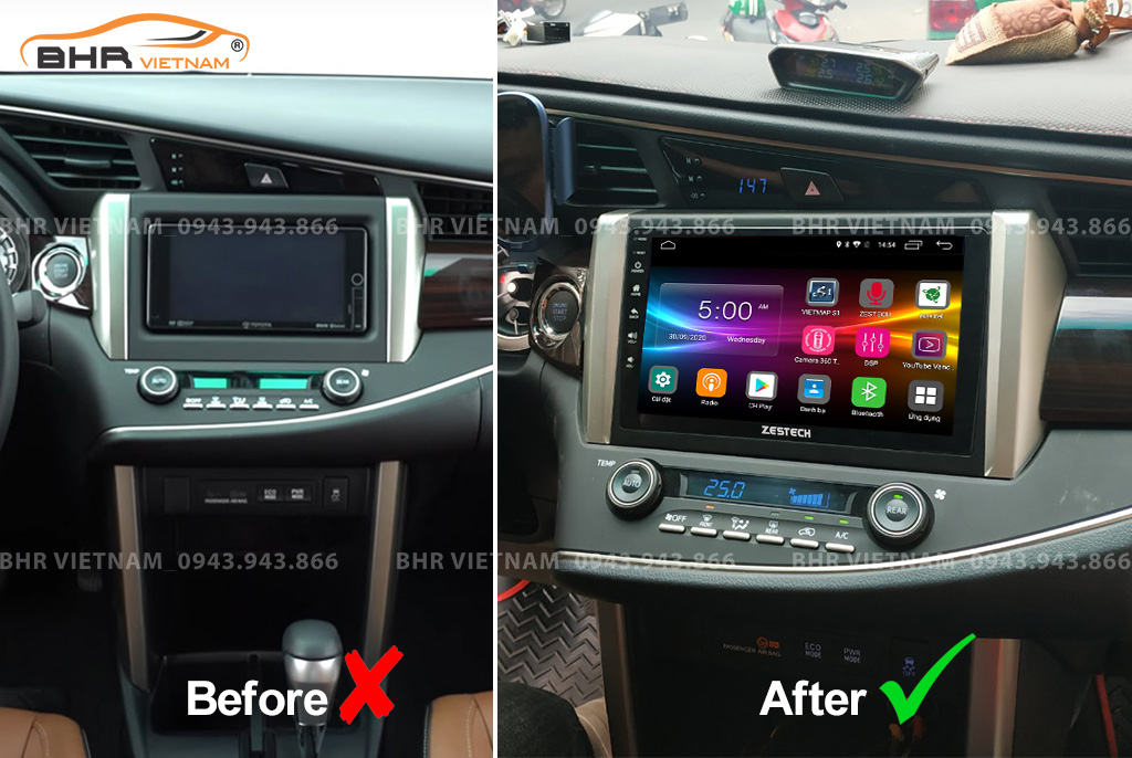 Hình ảnh trước và sau khi lắp màn hình DVD Zestech Z800 New Toyota Innova 2016 - nay