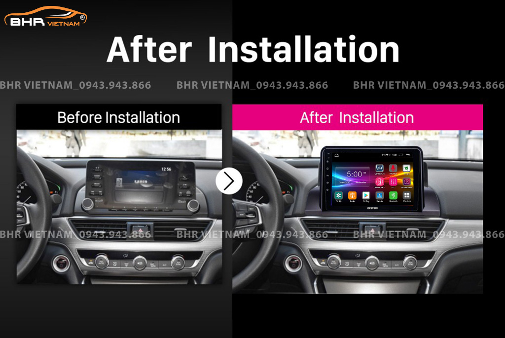 Hình ảnh trước và sau khi lắp màn hình DVD Zestech Z800 Pro+ Honda Accord 2020 - nay