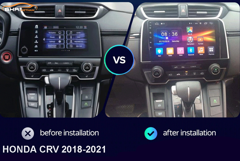 Hình ảnh trước và sau khi lắp màn hình DVD Zestech Z800 Pro+ Honda CRV 2018 - nay
