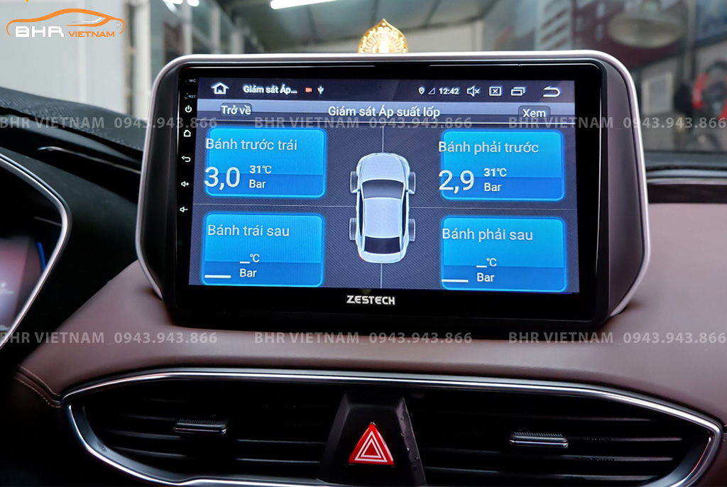 Hình ảnh quan sát cảm biến áp suất lốp Zestech Z800 Pro+ Hyundai Santafe 2019 - 2020