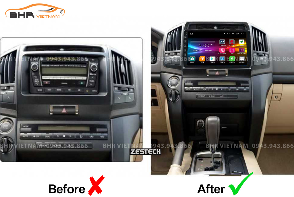 Hình ảnh trước và sau khi lắp màn hình DVD Zestech Z800 Pro+ Toyota Land Cruiser 2008 - 2015