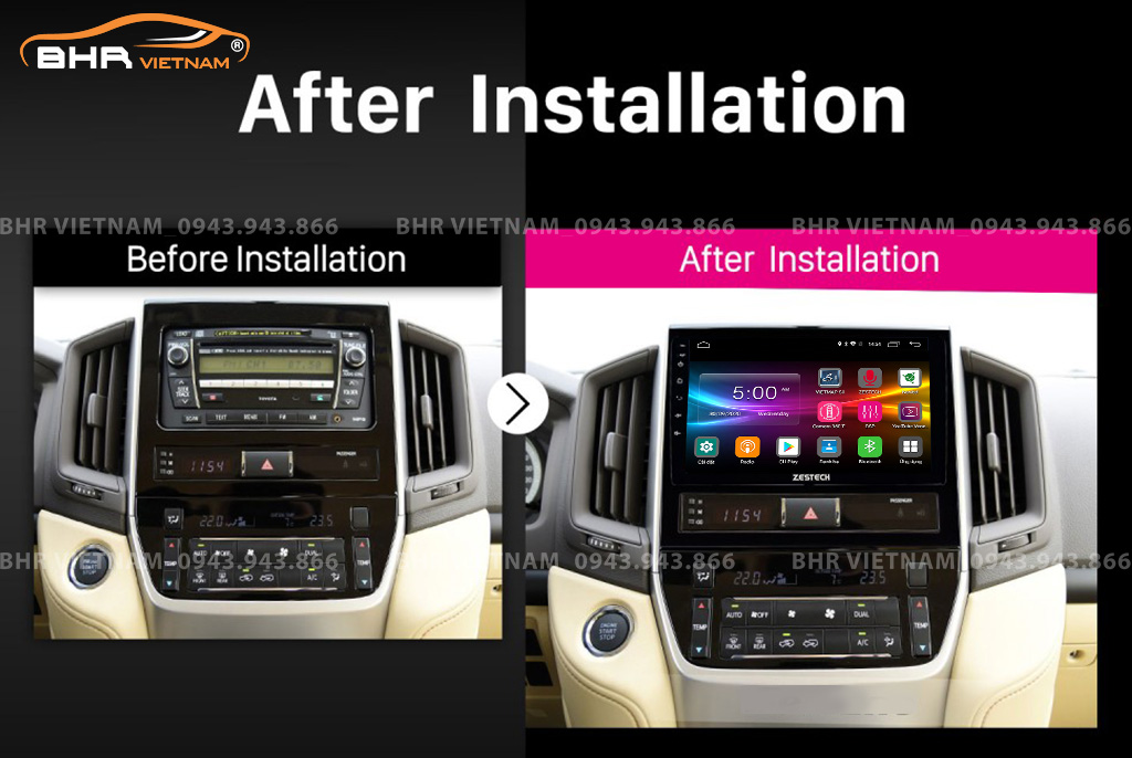 Hình ảnh trước và sau khi lắp màn hình DVD Zestech Z800 Pro+ Toyota Land Cruiser 2016 - 2020