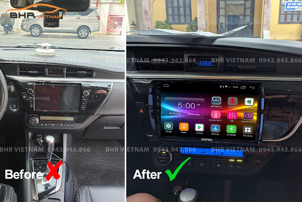 Hình ảnh trước và sau khi lắp màn hình DVD Zestech Z900 Toyota Altis 2014 - 2017