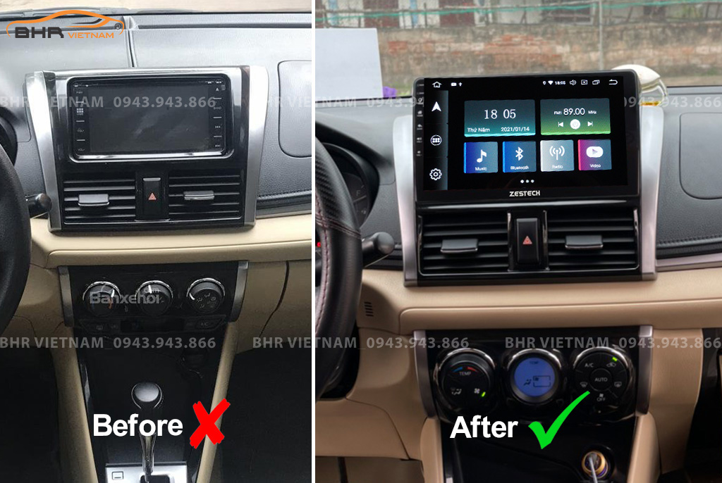Hình ảnh trước và sau khi lắp màn hình DVD Zestech Z900 Toyota Yaris 2014 - 2018